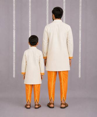 Purple ganpati printed kurta father son combo set 2