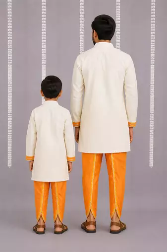 Purple ganpati printed kurta father son combo set