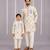 Off white floral hand paint printed kurta father son combo set