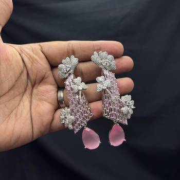 Pink Crystal Bridal Necklace Earrings Set, Floral Indian Wedding Jewelry 3