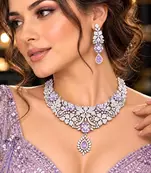 Bridal Necklace Earrings Set, Purple Teardrop Crystal Floral Jewelry