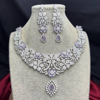 Bridal Necklace Earrings Set, Purple Teardrop Crystal Floral Jewelry 2