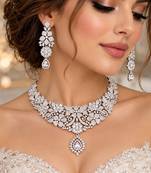 Crystal Floral Bridal Necklace & Earrings Set, Rhinestone Statement Jewelry