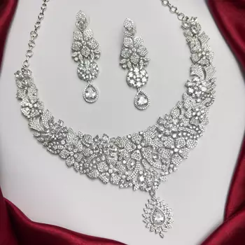 Crystal Floral Bridal Necklace & Earrings Set, Rhinestone Statement Jewelry 4