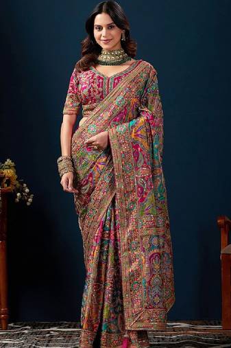 Ethnic motifs sequinned heavy work kanjeevaram saree