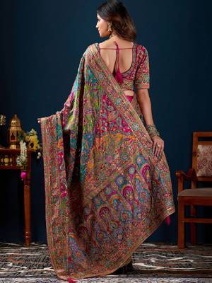 Ethnic motifs sequinned heavy work kanjeevaram saree 2