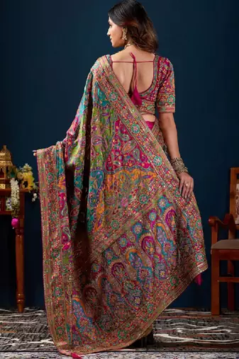 Ethnic motifs sequinned heavy work kanjeevaram saree