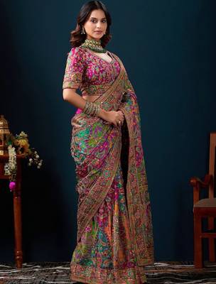 Ethnic motifs sequinned heavy work kanjeevaram saree 3