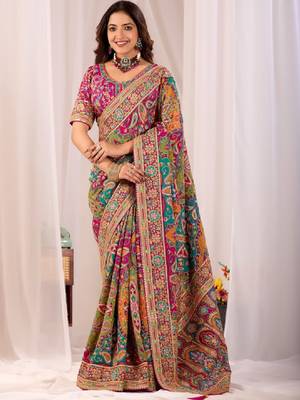 Paisley embroidered heavy work kanjeevaram saree 1
