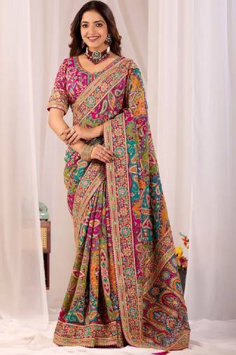 Paisley embroidered heavy work kanjeevaram saree
