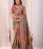 Paisley embroidered heavy work kanjeevaram saree