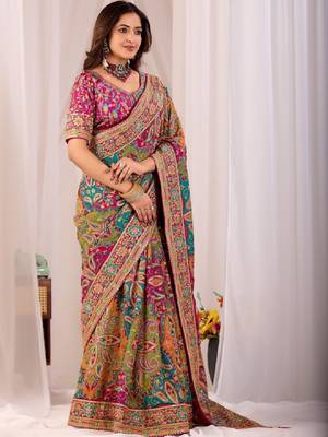 Paisley embroidered heavy work kanjeevaram saree 2