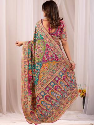 Paisley embroidered heavy work kanjeevaram saree 3