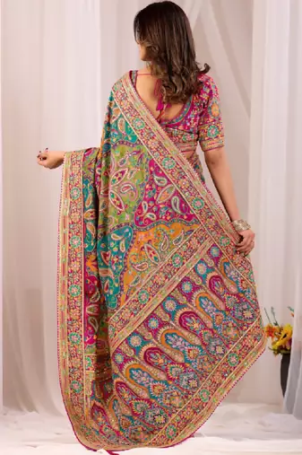 Paisley embroidered heavy work kanjeevaram saree