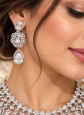 Crystal Statement Necklace Earrings Set, Bridal Choker Jewelry 1