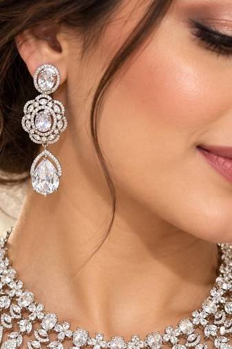 Crystal Statement Necklace Earrings Set, Bridal Choker Jewelry
