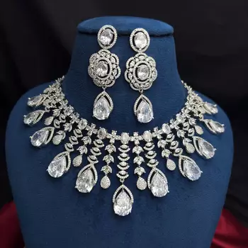 Crystal Statement Necklace Earrings Set, Bridal Choker Jewelry 2