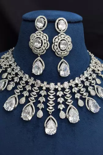 Crystal Statement Necklace Earrings Set, Bridal Choker Jewelry