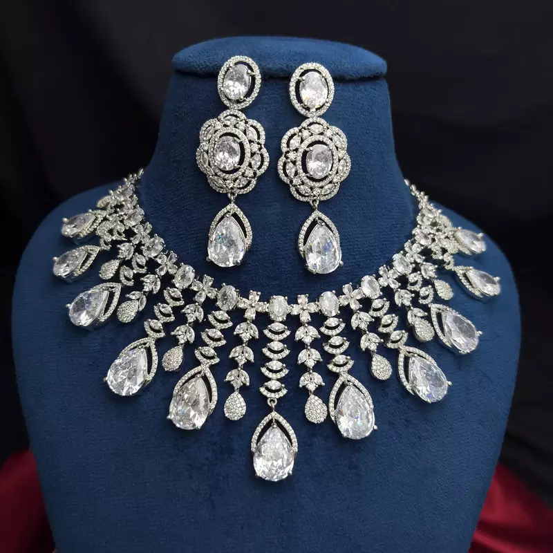 Crystal Statement Necklace Earrings Set, Bridal Choker Jewelry