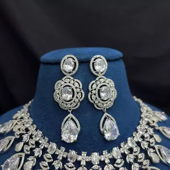 Crystal Statement Necklace Earrings Set, Bridal Choker Jewelry 3