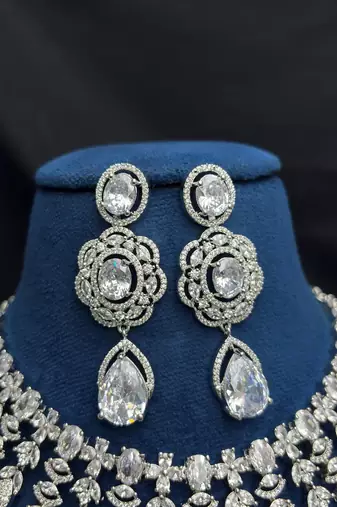 Crystal Statement Necklace Earrings Set, Bridal Choker Jewelry