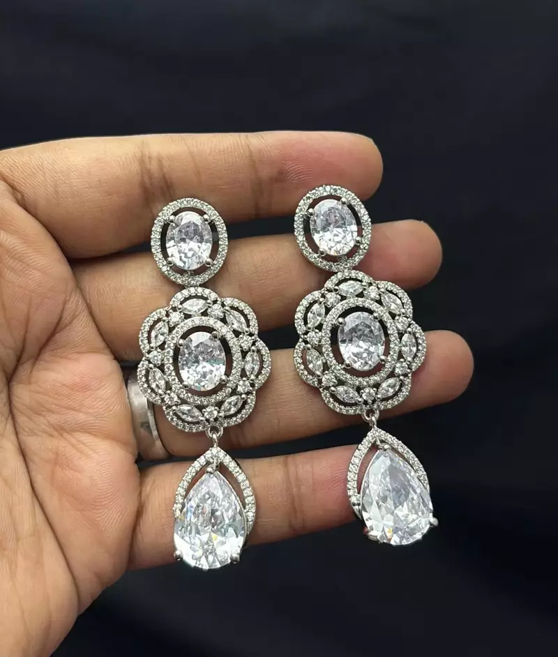 Crystal Statement Necklace Earrings Set, Bridal Choker Jewelry