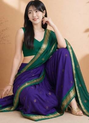 Woven design zari pure cotton fusion kanjeevaram saree 1