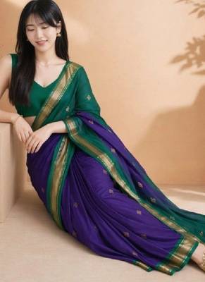 Woven design zari pure cotton fusion kanjeevaram saree 2