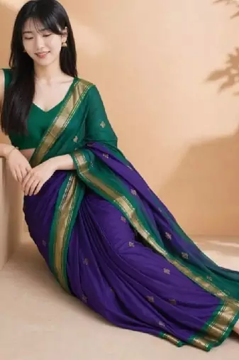 Woven design zari pure cotton fusion kanjeevaram saree