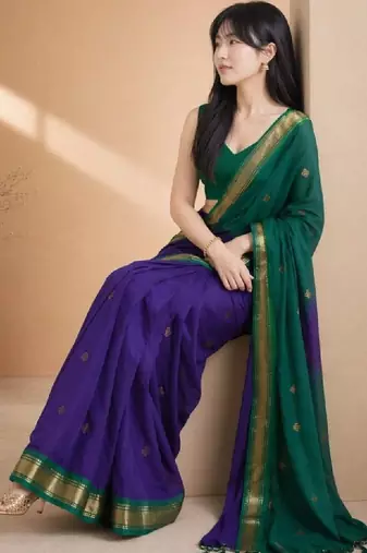 Woven design zari pure cotton fusion kanjeevaram saree