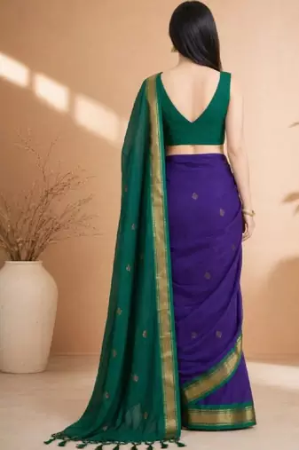 Woven design zari pure cotton fusion kanjeevaram saree