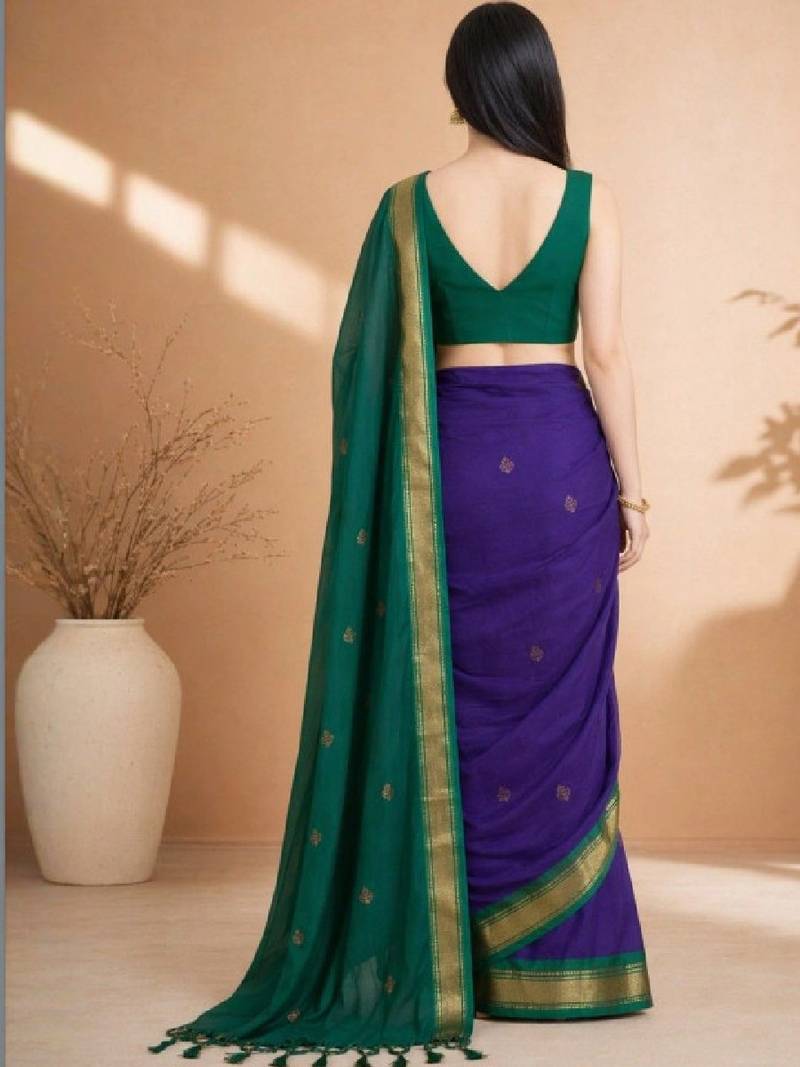 Woven design zari pure cotton fusion kanjeevaram saree