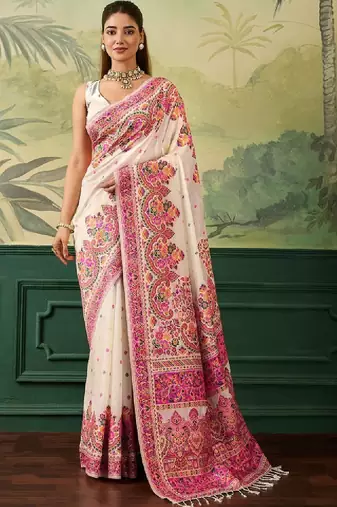 Floral embroidered pashmina handloom kanjeevaram saree