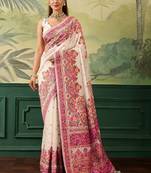 Floral embroidered pashmina handloom kanjeevaram saree