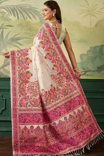 Floral embroidered pashmina handloom kanjeevaram saree