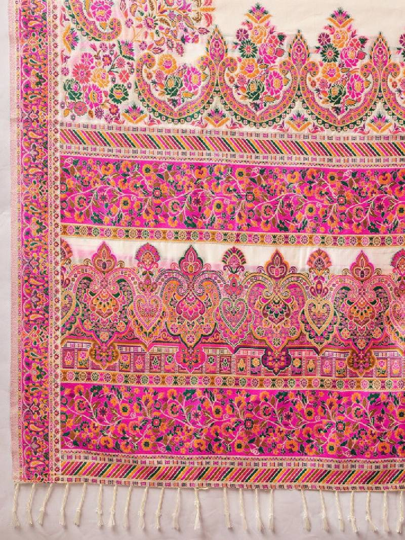 Floral embroidered pashmina handloom kanjeevaram saree
