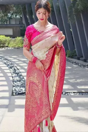 Woven design zari silk blend heavy work kanjeevaram saree