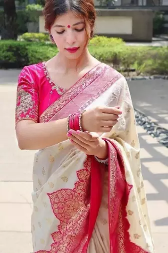 Woven design zari silk blend heavy work kanjeevaram saree