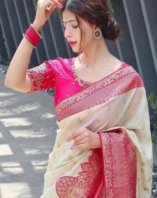 Woven design zari silk blend heavy work kanjeevaram saree 3