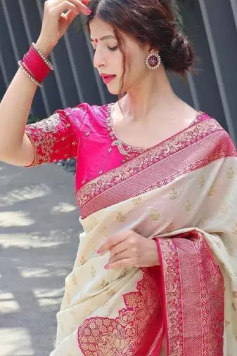 Woven design zari silk blend heavy work kanjeevaram saree