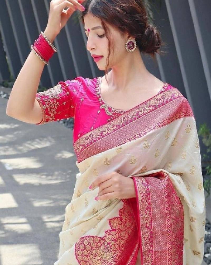Woven design zari silk blend heavy work kanjeevaram saree