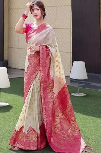 Woven design zari silk blend heavy work kanjeevaram saree