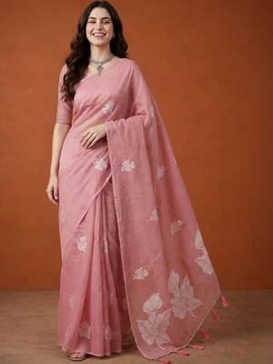 Floral embroidered pure cotton handloom kanjeevaram saree 1