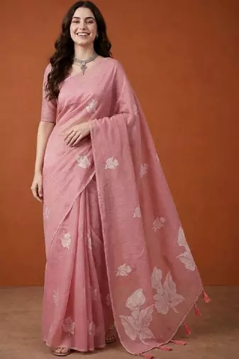 Floral embroidered pure cotton handloom kanjeevaram saree