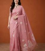 Floral embroidered pure cotton handloom kanjeevaram saree