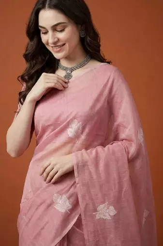 Floral embroidered pure cotton handloom kanjeevaram saree