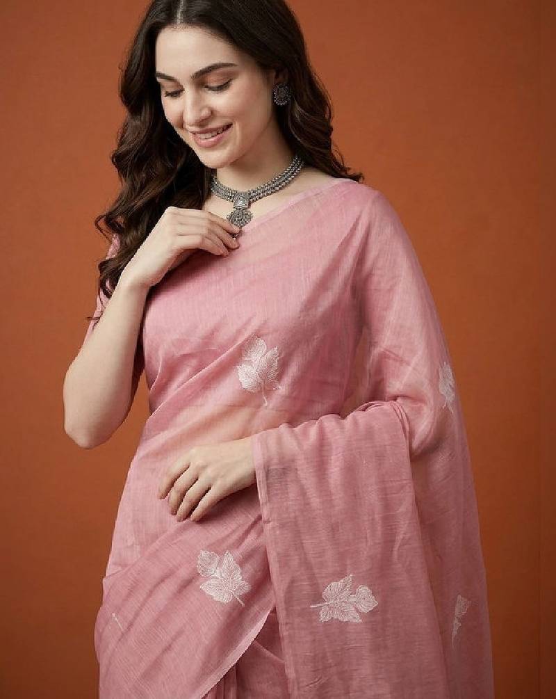 Floral embroidered pure cotton handloom kanjeevaram saree