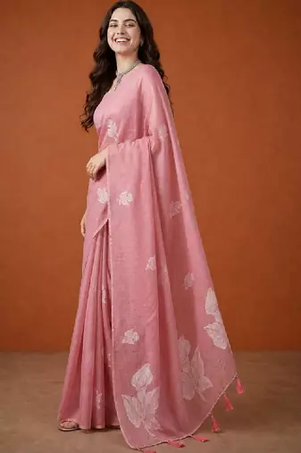Floral embroidered pure cotton handloom kanjeevaram saree