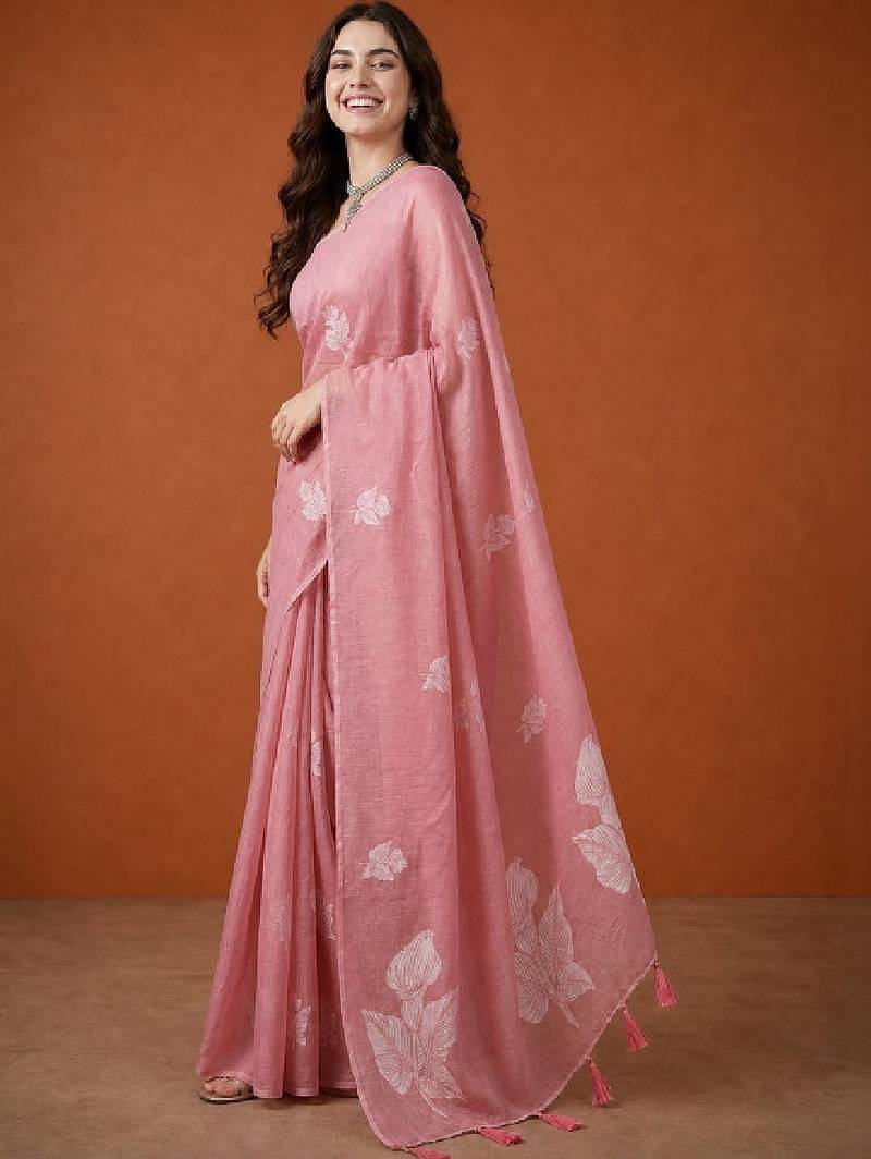 Floral embroidered pure cotton handloom kanjeevaram saree