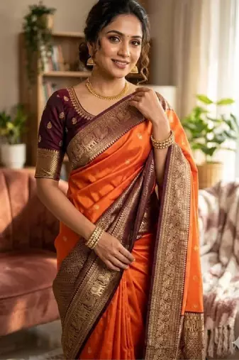 Woven design zari silk blend heavy work kanjeevaram saree